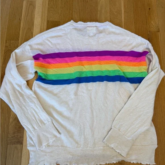 SUNDRY Rainbow Stripe Crew Neck Sweater Wool Cashmere Blend Scallop trim - Picture 8 of 9